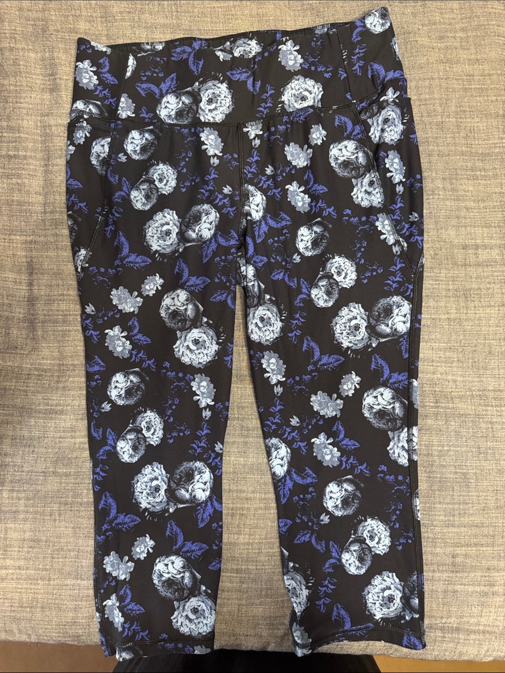 Livi Active Black Leggings with Blue & White Floral Print